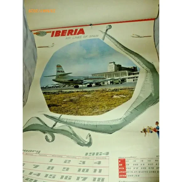 1964 Iberia Airlines Calendar Travel Poster Pages – Lot of 6 Vintage Spain Airli